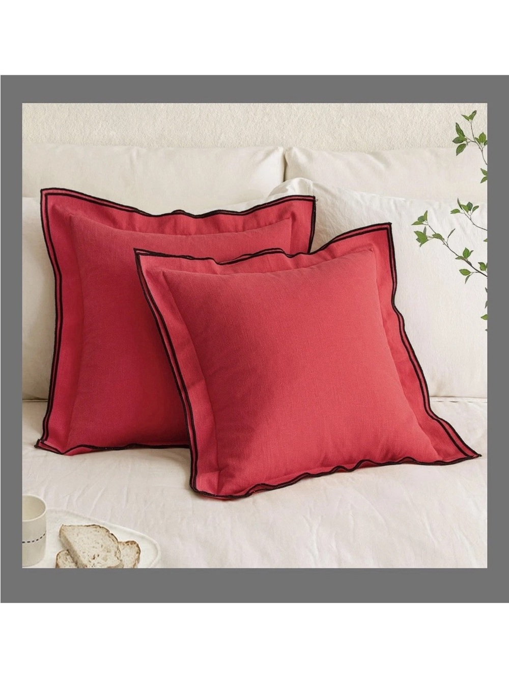New set of 2- 24”x24” Red Square Pillow Covers w/ Black Trim #1067
